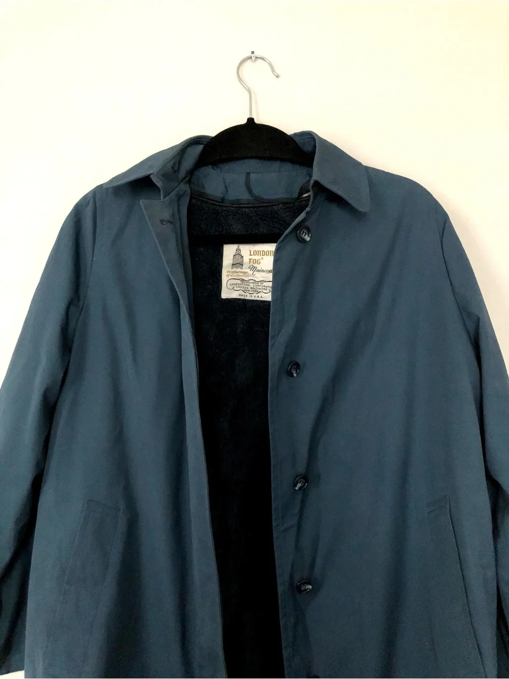 Vintage London Fog Navy Maincoat Fleece Lined Raincoat Petite 8 USA Made